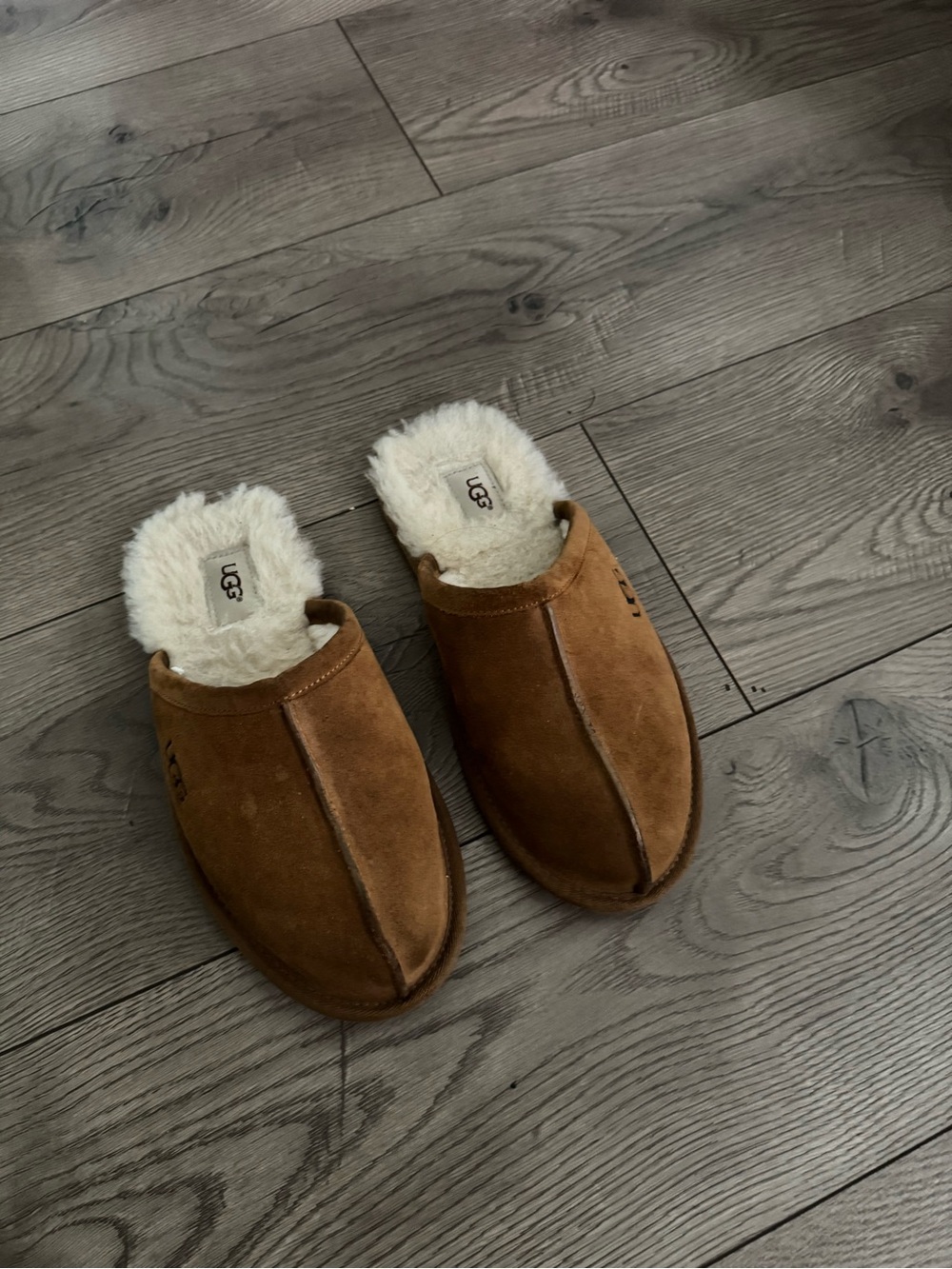 UGG Men's Chestnut Shearling-Lined Suede Scuff Slipper Size US 8